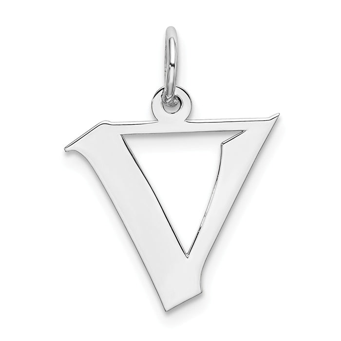 Million Charms 925 Sterling Silver Rhodium-Plated Medium Artisan Block Alphabet Letter Initial V Charm