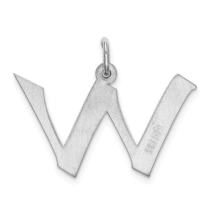 Million Charms 925 Sterling Silver Rhodium-Plated Medium Artisan Block Alphabet Letter Initial W Charm