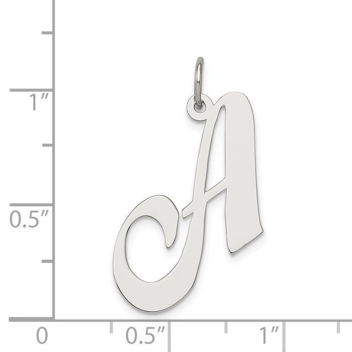 Million Charms 925 Sterling Silver Rhodium-Plated Large Fancy Script Alphabet Letter Initial A Charm