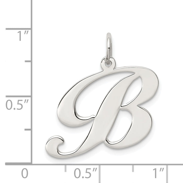 Million Charms 925 Sterling Silver Rhodium-Plated Large Fancy Script Alphabet Letter Initial B Charm