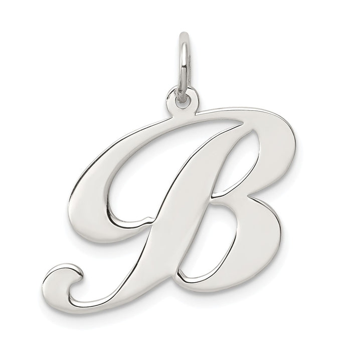 Million Charms 925 Sterling Silver Rhodium-Plated Large Fancy Script Alphabet Letter Initial B Charm