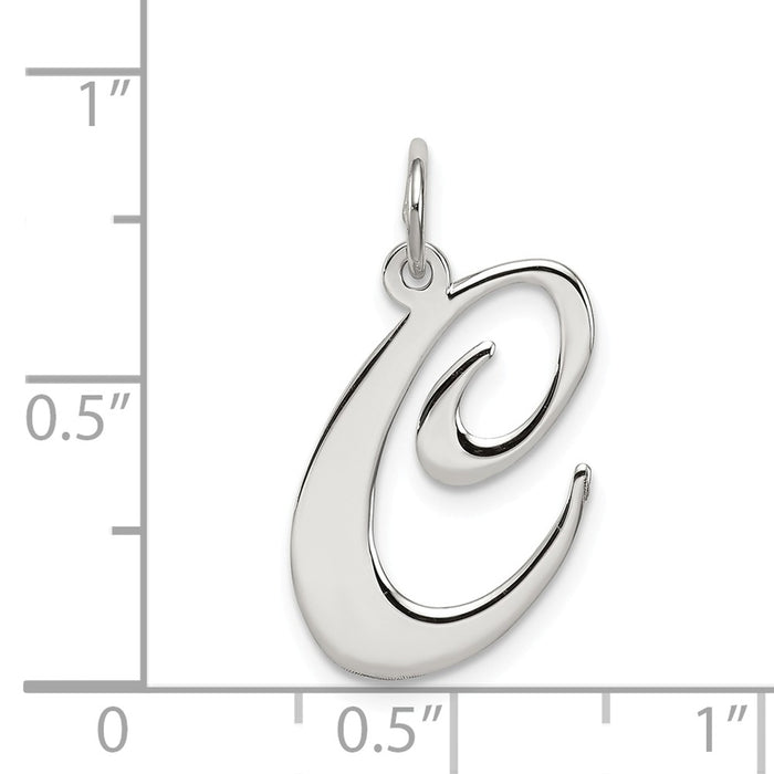 Million Charms 925 Sterling Silver Rhodium-Plated Large Fancy Script Alphabet Letter Initial C Charm