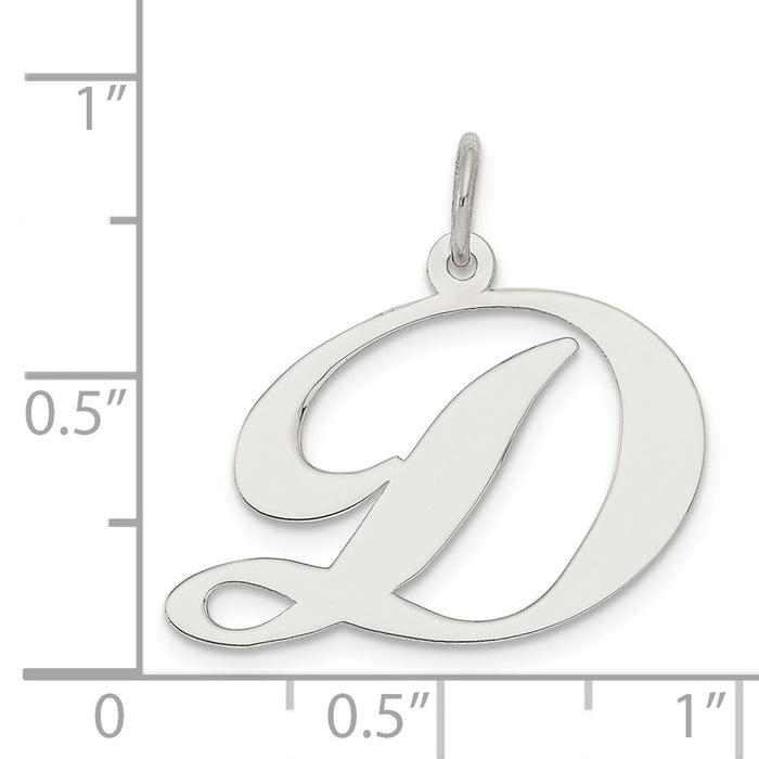 Million Charms 925 Sterling Silver Rhodium-Plated Large Fancy Script Alphabet Letter Initial D Charm