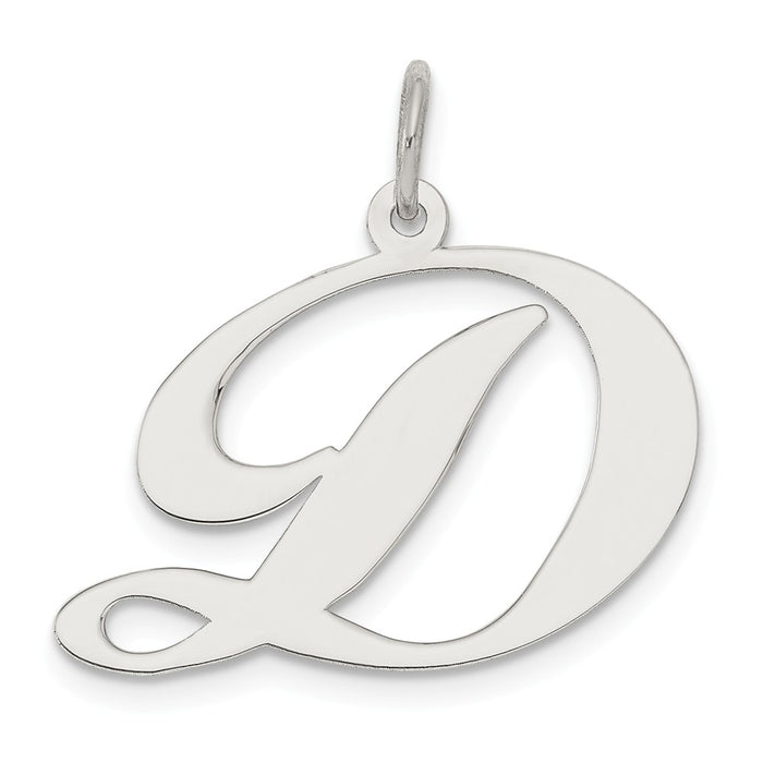 Million Charms 925 Sterling Silver Rhodium-Plated Large Fancy Script Alphabet Letter Initial D Charm