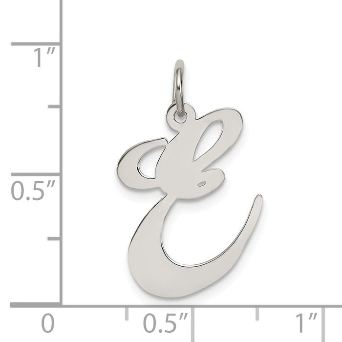 Million Charms 925 Sterling Silver Rhodium-Plated Large Fancy Script Alphabet Letter Initial E Charm