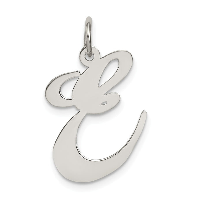 Million Charms 925 Sterling Silver Rhodium-Plated Large Fancy Script Alphabet Letter Initial E Charm