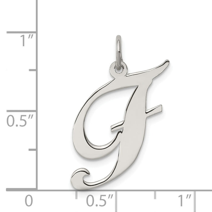 Million Charms 925 Sterling Silver Rhodium-Plated Large Fancy Script Alphabet Letter Initial F Charm