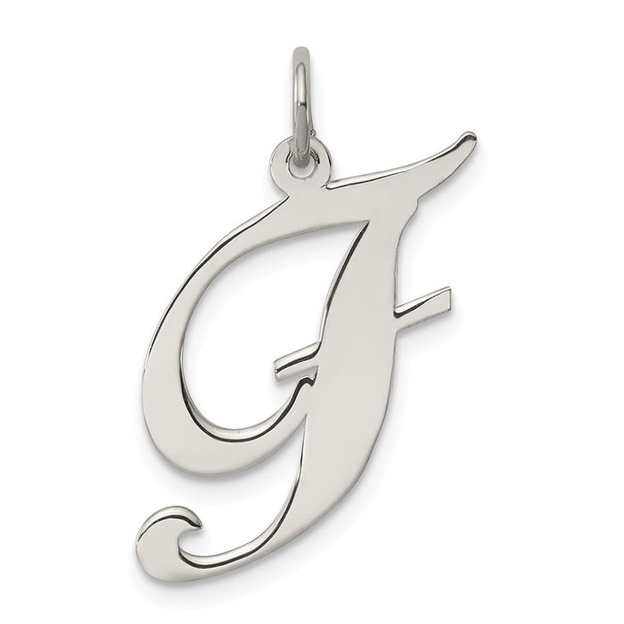 Million Charms 925 Sterling Silver Rhodium-Plated Large Fancy Script Alphabet Letter Initial F Charm