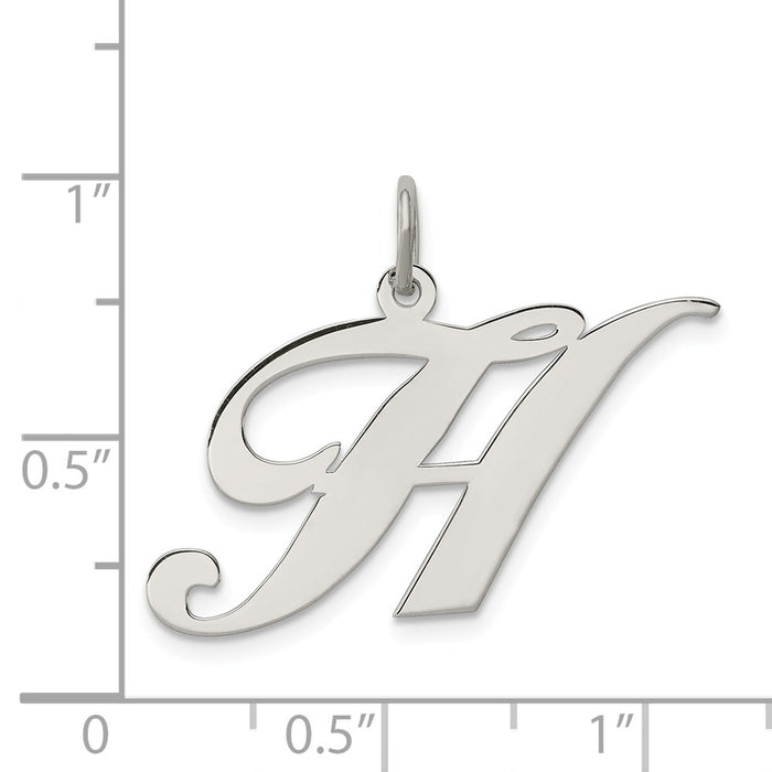 Million Charms 925 Sterling Silver Rhodium-Plated Large Fancy Script Alphabet Letter Initial H Charm