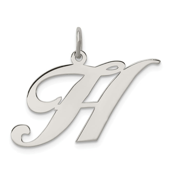 Million Charms 925 Sterling Silver Rhodium-Plated Large Fancy Script Alphabet Letter Initial H Charm