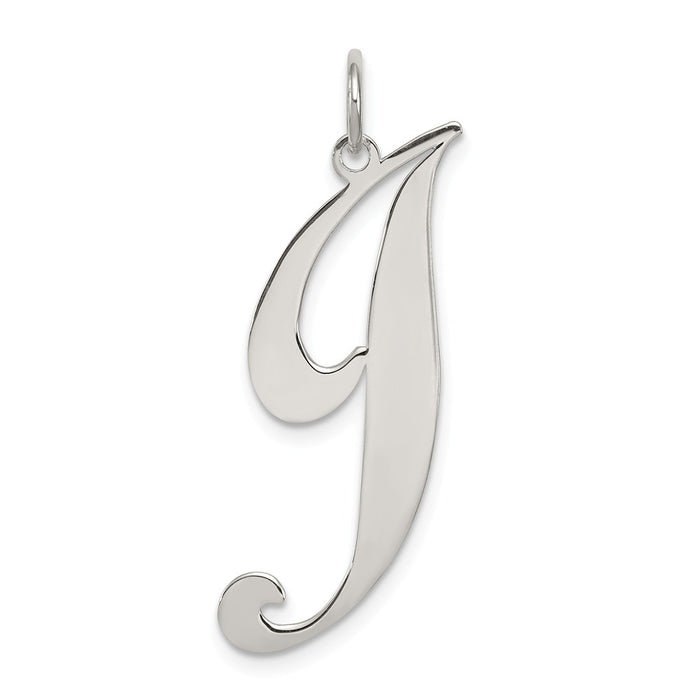 Million Charms 925 Sterling Silver Rhodium-Plated Large Fancy Script Alphabet Letter Initial J Charm