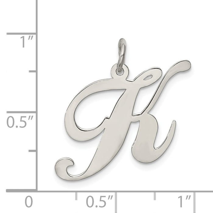 Million Charms 925 Sterling Silver Rhodium-Plated Large Fancy Script Alphabet Letter Initial K Charm