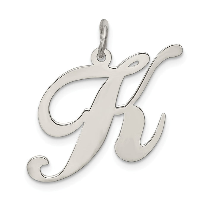 Million Charms 925 Sterling Silver Rhodium-Plated Large Fancy Script Alphabet Letter Initial K Charm