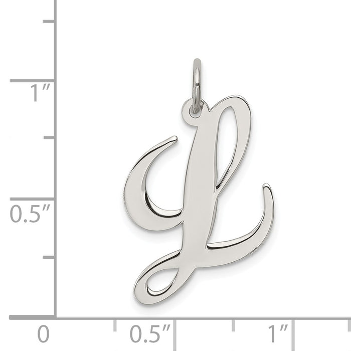 Million Charms 925 Sterling Silver Rhodium-Plated Large Fancy Script Alphabet Letter Initial L Charm