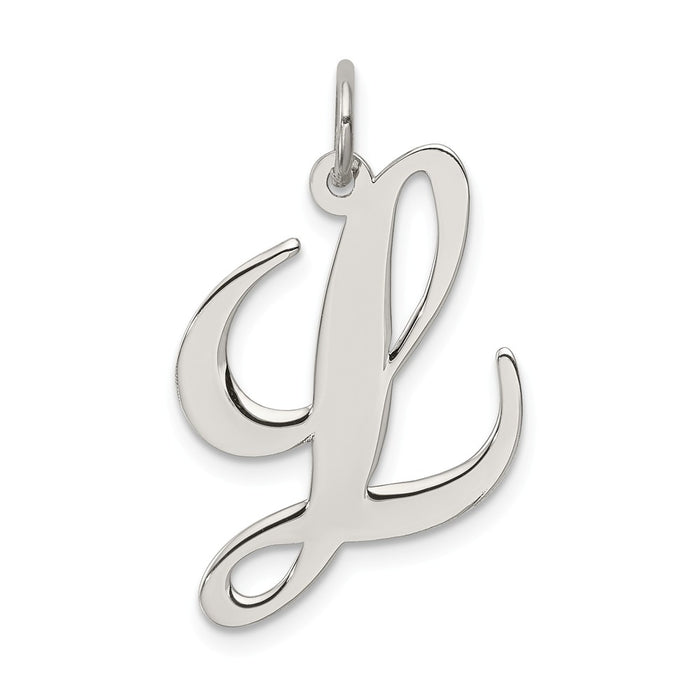 Million Charms 925 Sterling Silver Rhodium-Plated Large Fancy Script Alphabet Letter Initial L Charm