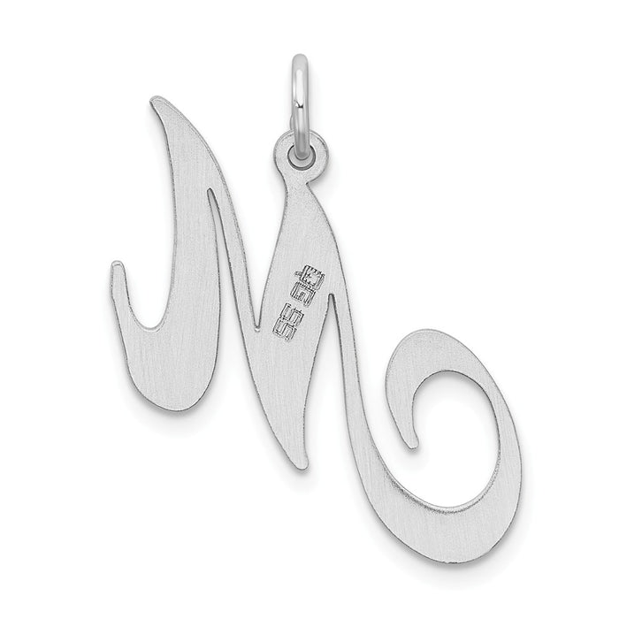 Million Charms 925 Sterling Silver Rhodium-Plated Large Fancy Script Alphabet Letter Initial M Charm