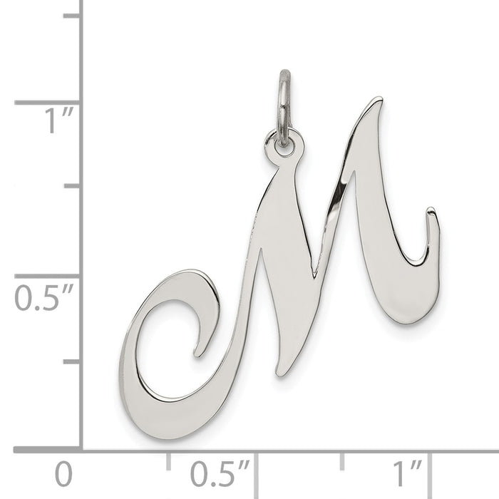 Million Charms 925 Sterling Silver Rhodium-Plated Large Fancy Script Alphabet Letter Initial M Charm