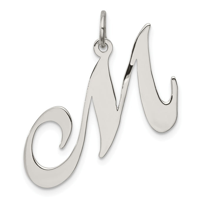 Million Charms 925 Sterling Silver Rhodium-Plated Large Fancy Script Alphabet Letter Initial M Charm