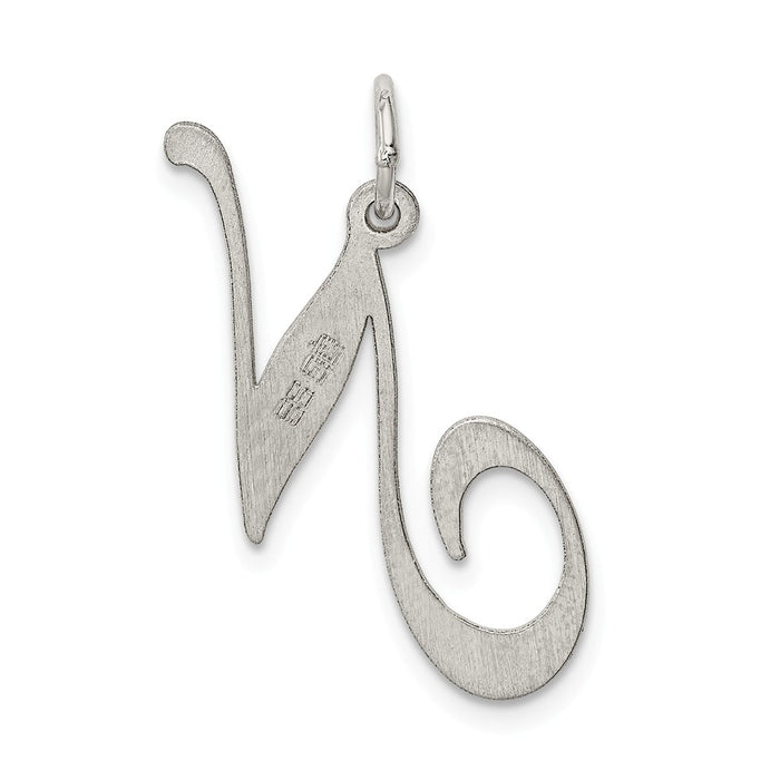 Million Charms 925 Sterling Silver Rhodium-Plated Large Fancy Script Alphabet Letter Initial N Charm