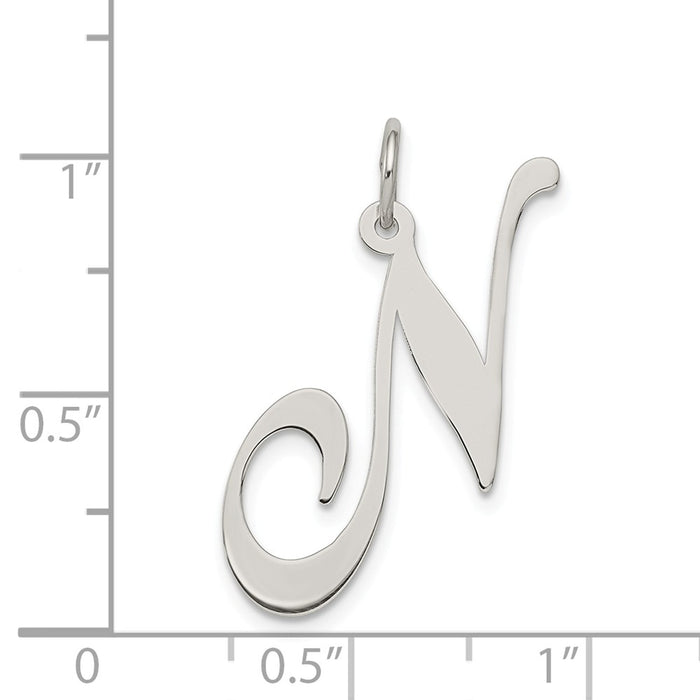 Million Charms 925 Sterling Silver Rhodium-Plated Large Fancy Script Alphabet Letter Initial N Charm