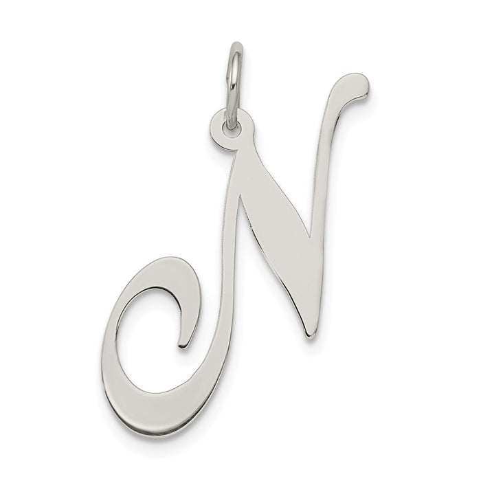 Million Charms 925 Sterling Silver Rhodium-Plated Large Fancy Script Alphabet Letter Initial N Charm