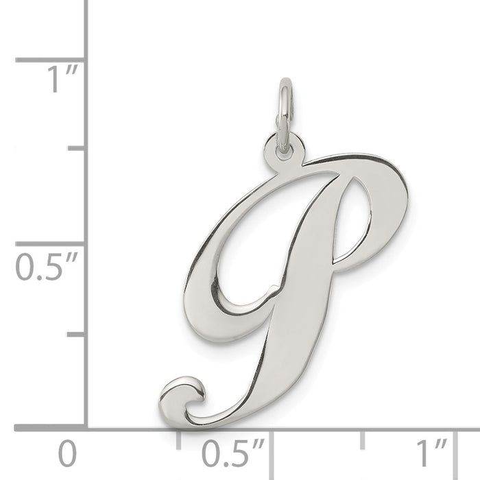 Million Charms 925 Sterling Silver Rhodium-Plated Large Fancy Script Alphabet Letter Initial P Charm