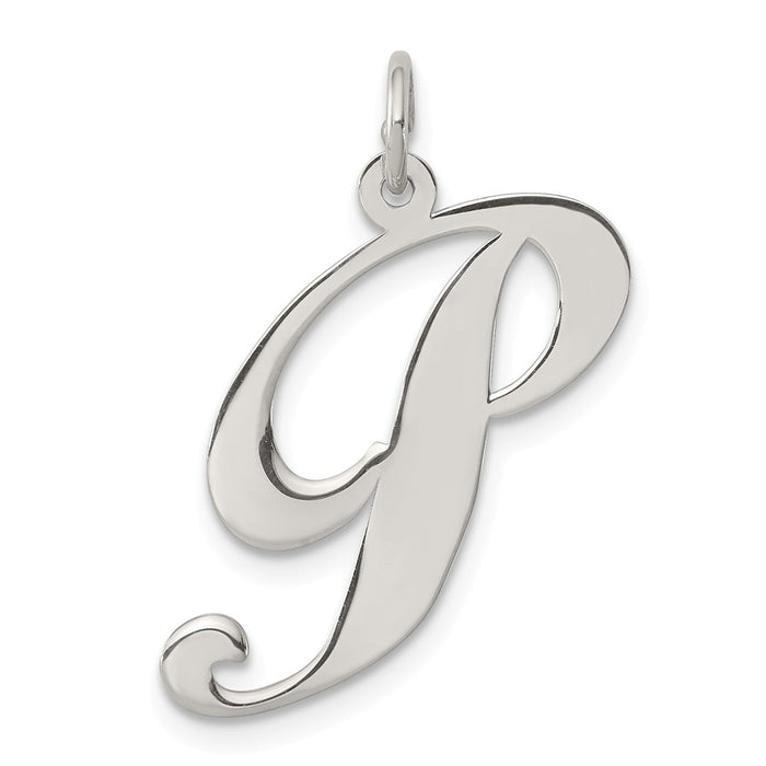 Million Charms 925 Sterling Silver Rhodium-Plated Large Fancy Script Alphabet Letter Initial P Charm