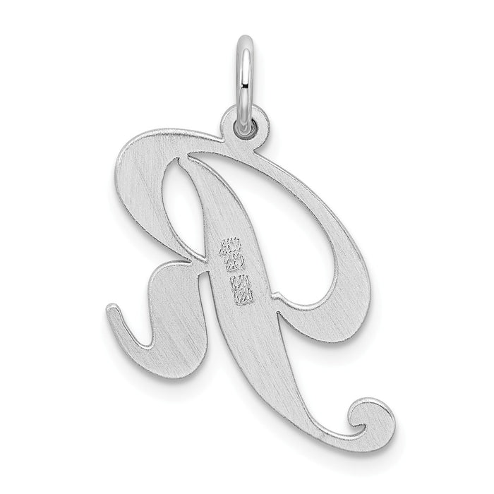 Million Charms 925 Sterling Silver Rhodium-Plated Large Fancy Script Alphabet Letter Initial R Charm