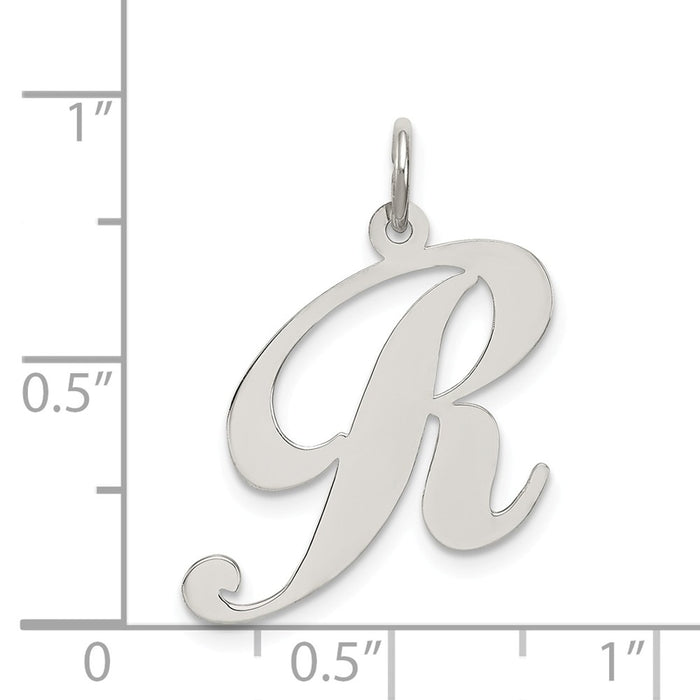 Million Charms 925 Sterling Silver Rhodium-Plated Large Fancy Script Alphabet Letter Initial R Charm