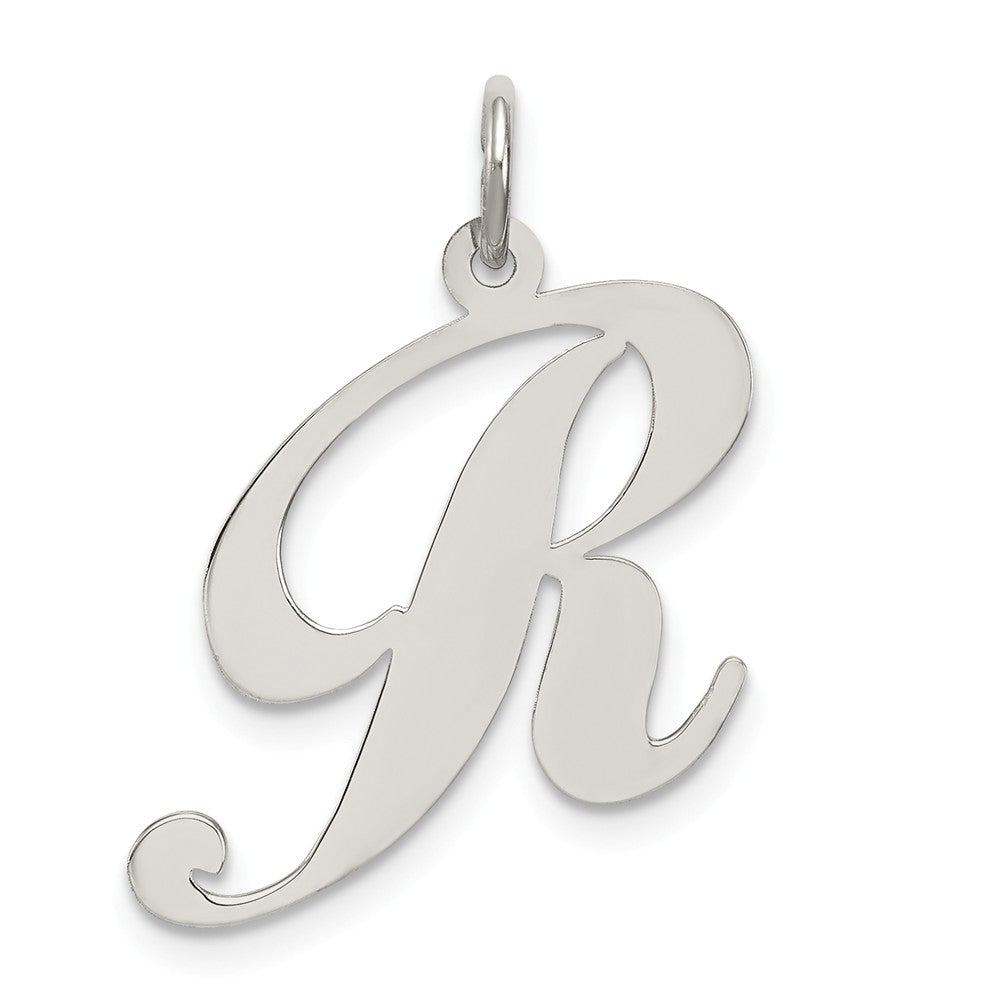Million Charms 925 Sterling Silver Rhodium-Plated Large Fancy Script Alphabet Letter Initial R Charm