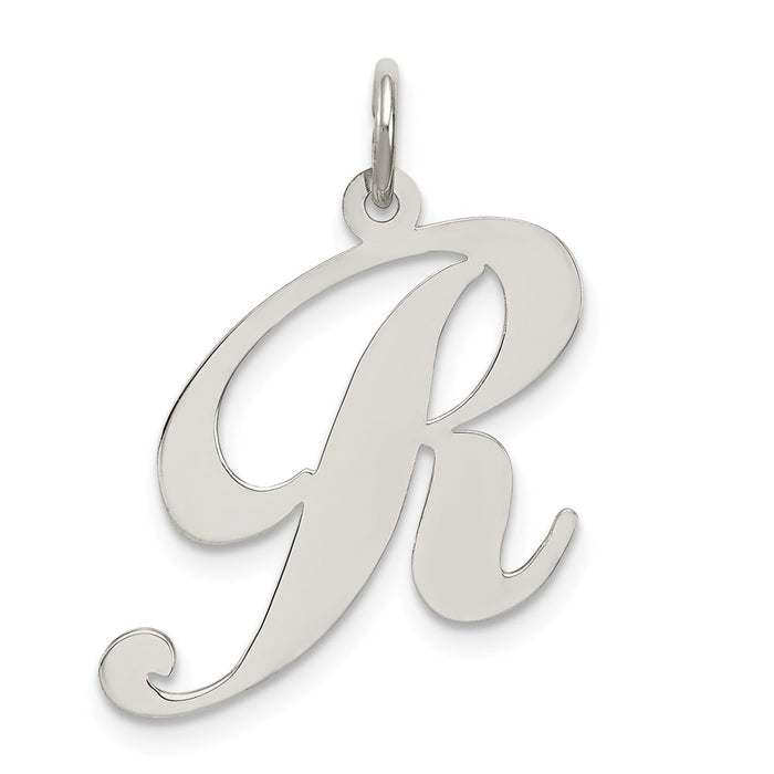 Million Charms 925 Sterling Silver Rhodium-Plated Large Fancy Script Alphabet Letter Initial R Charm