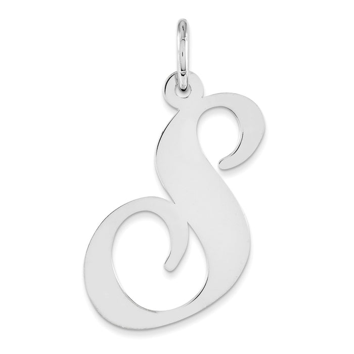 Million Charms 925 Sterling Silver Rhodium-Plated Large Fancy Script Alphabet Letter Initial S Charm