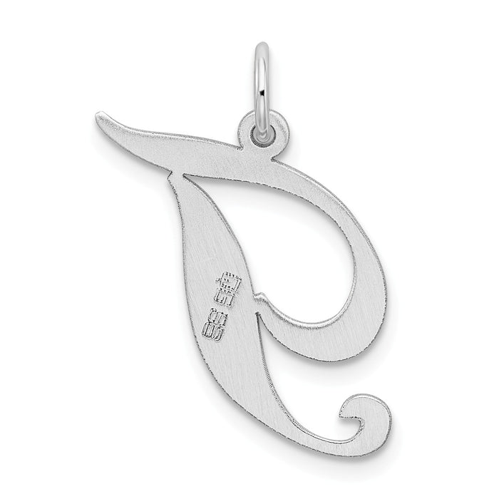 Million Charms 925 Sterling Silver Rhodium-Plated Large Fancy Script Alphabet Letter Initial T Charm