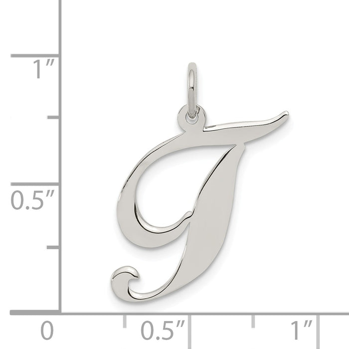 Million Charms 925 Sterling Silver Rhodium-Plated Large Fancy Script Alphabet Letter Initial T Charm