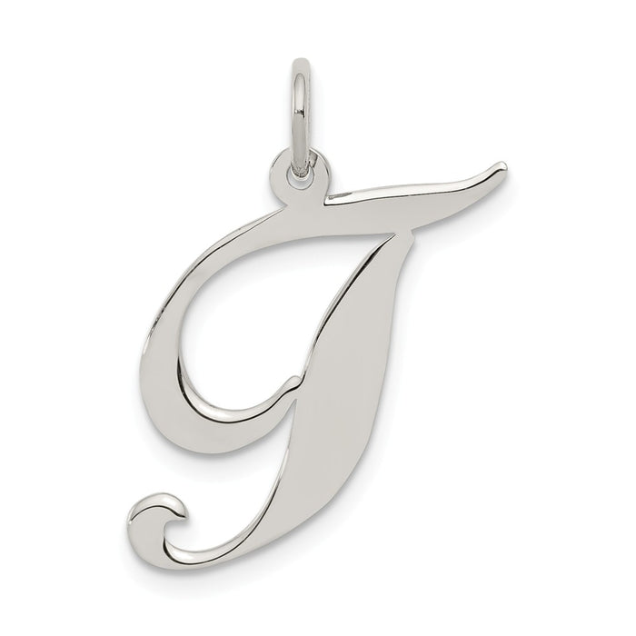 Million Charms 925 Sterling Silver Rhodium-Plated Large Fancy Script Alphabet Letter Initial T Charm