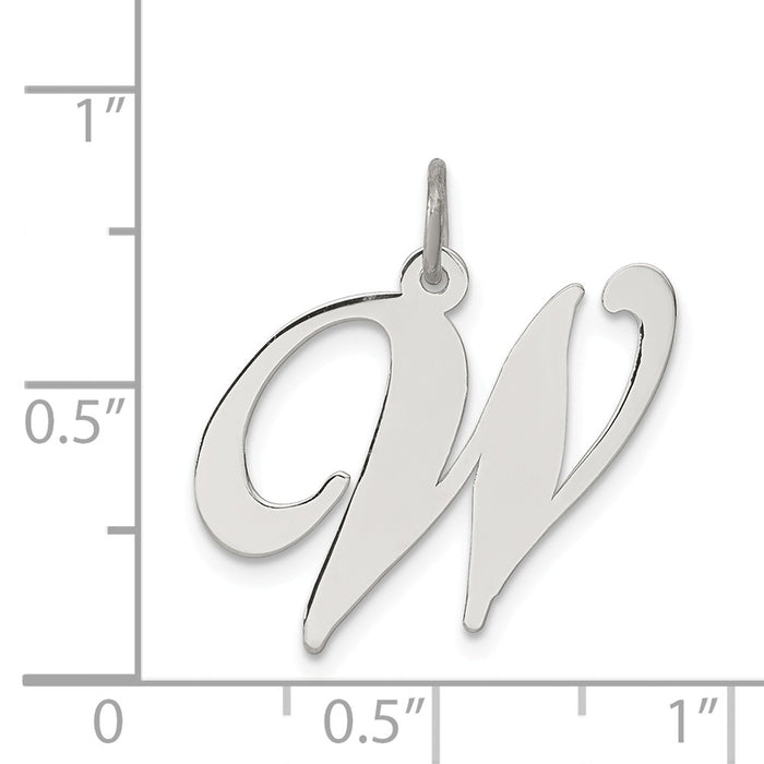 Million Charms 925 Sterling Silver Rhodium-Plated Large Fancy Script Alphabet Letter Initial W Charm