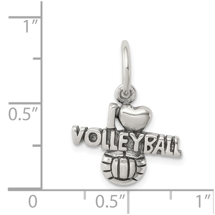 Million Charms 925 Sterling Silver Antique I (Heart) Volleyball Charm