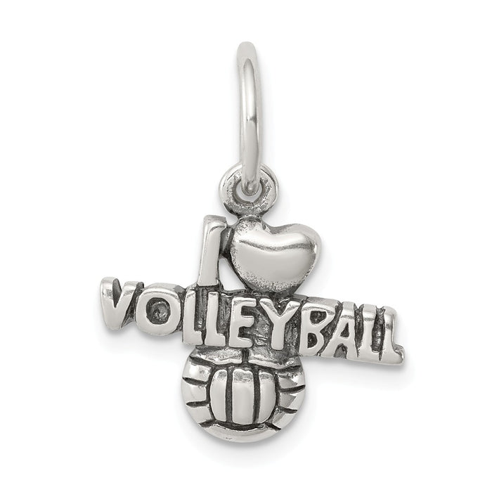 Million Charms 925 Sterling Silver Antique I (Heart) Volleyball Charm