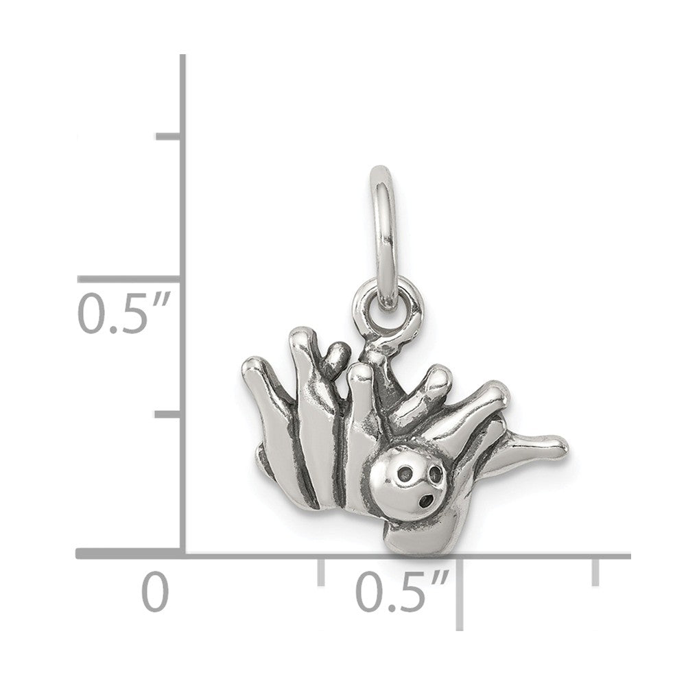 Million Charms 925 Sterling Silver Antique Bowling Ball, Pins Charm
