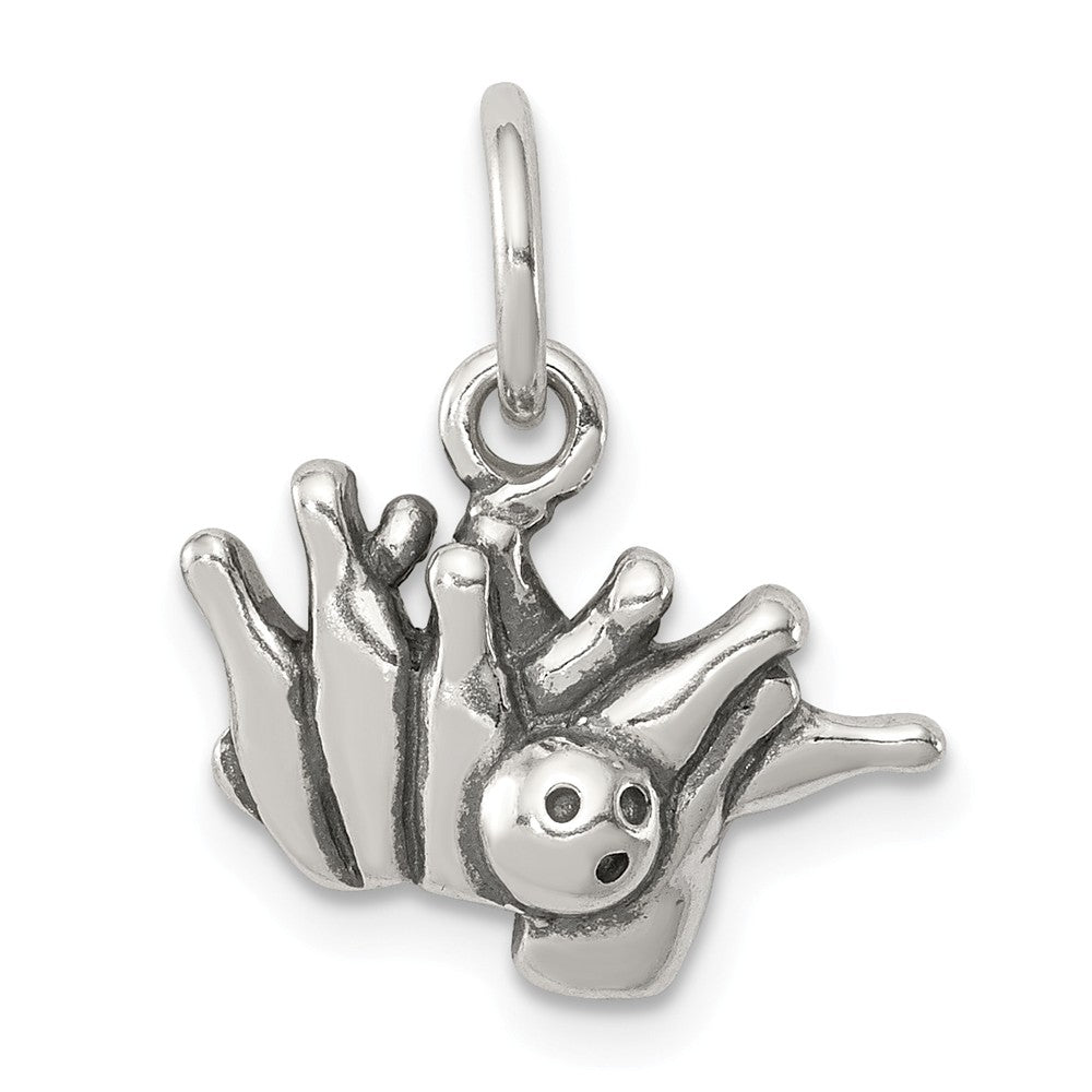 Million Charms 925 Sterling Silver Antique Bowling Ball, Pins Charm