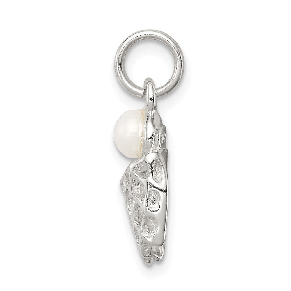 Million Charms 925 Sterling Silver Simulated Pearl Sports Basketball In Hoop Charm