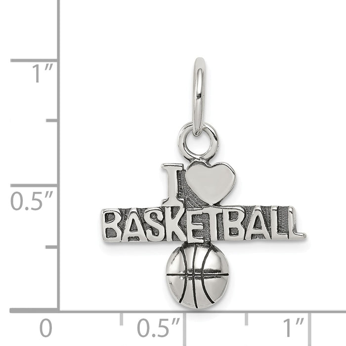 Million Charms 925 Sterling Silver Antique I (Heart) Sports Basketball Charm