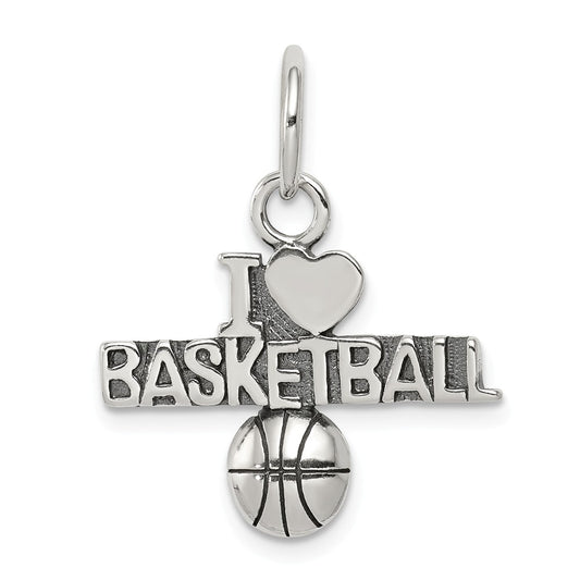 Million Charms 925 Sterling Silver Antique I (Heart) Sports Basketball Charm