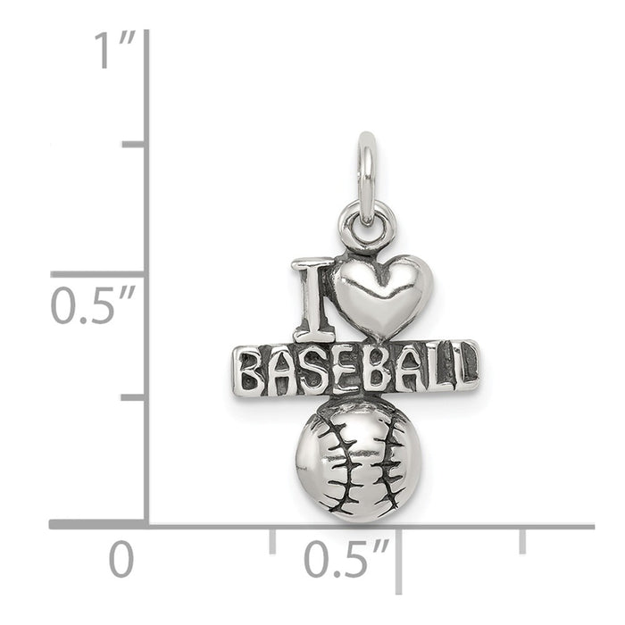 Million Charms 925 Sterling Silver Antique I (Heart) Sports Baseball Charm