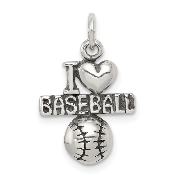 Million Charms 925 Sterling Silver Antique I (Heart) Sports Baseball Charm