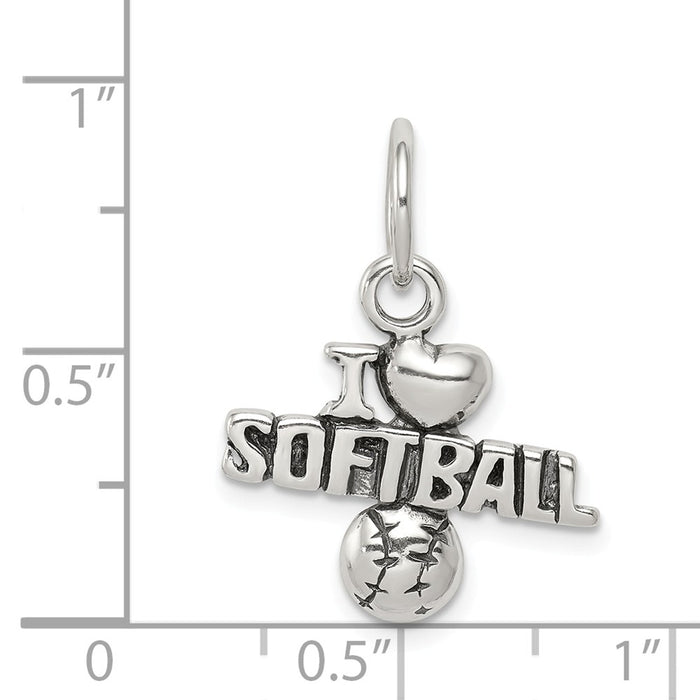 Million Charms 925 Sterling Silver Antique I (Heart) Softball Charm