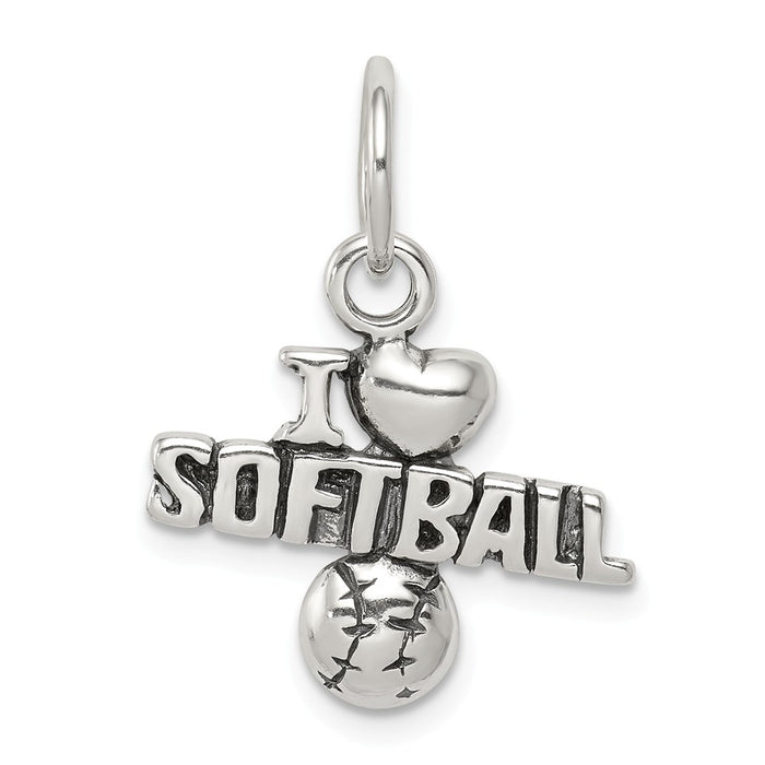 Million Charms 925 Sterling Silver Antique I (Heart) Softball Charm