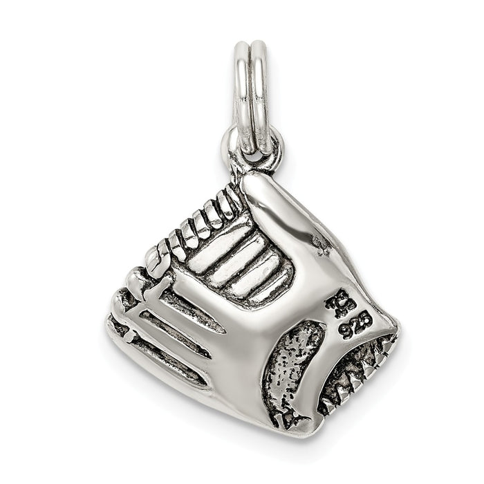 Million Charms 925 Sterling Silver Sports Baseball Glove With Simulated Pearl Charm