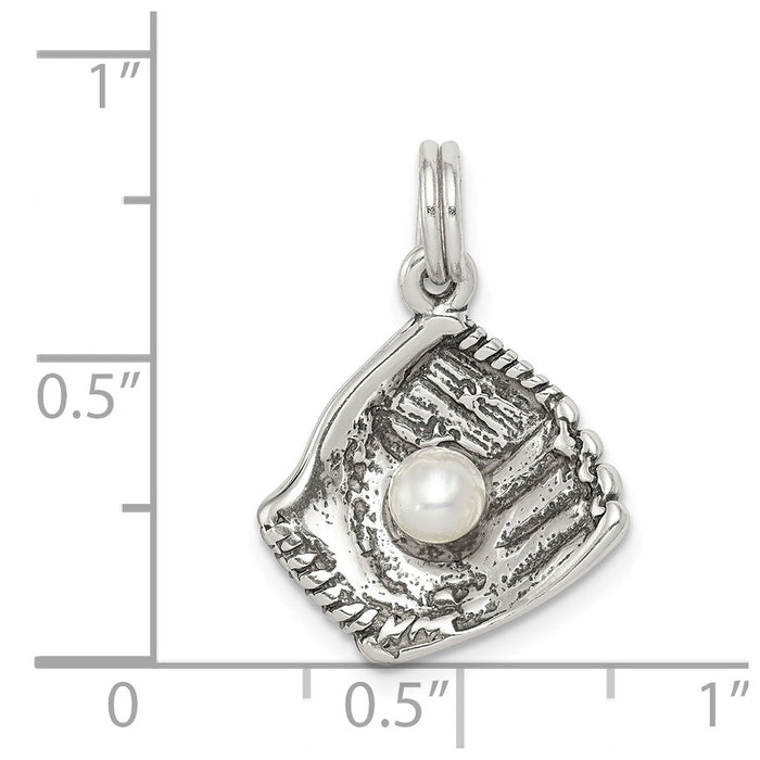 Million Charms 925 Sterling Silver Sports Baseball Glove With Simulated Pearl Charm