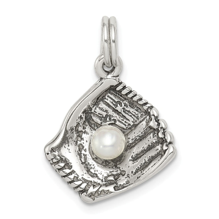 Million Charms 925 Sterling Silver Sports Baseball Glove With Simulated Pearl Charm